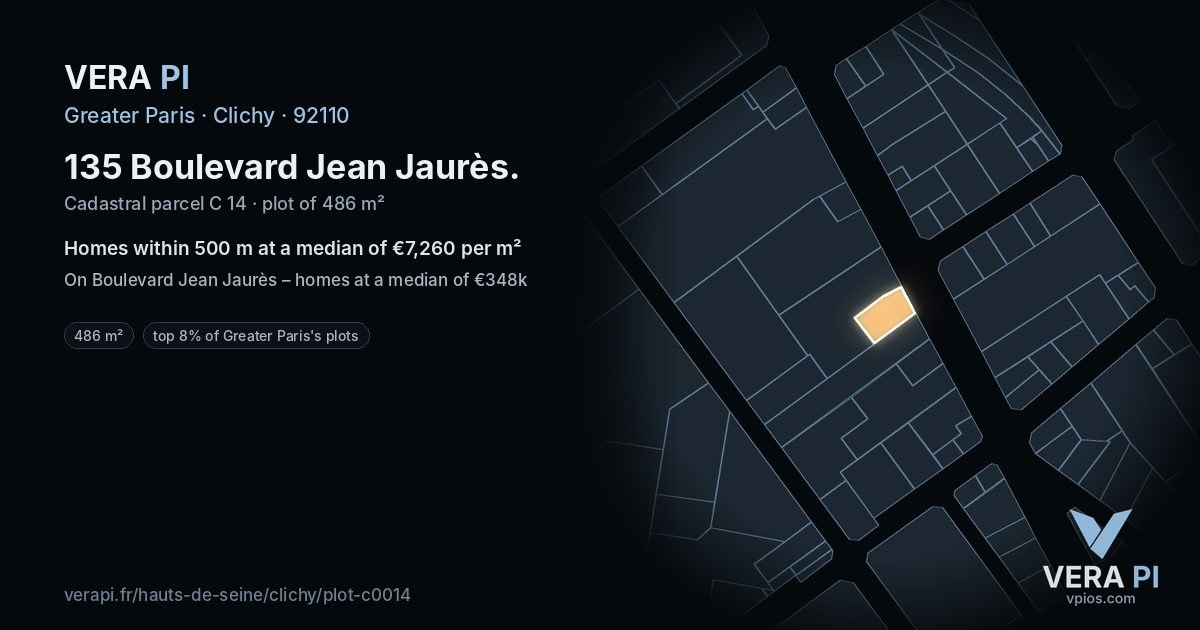 135 Boulevard Jean Jaurès, Clichy at night – the plot lit, the parcels around coloured by the prices near them
