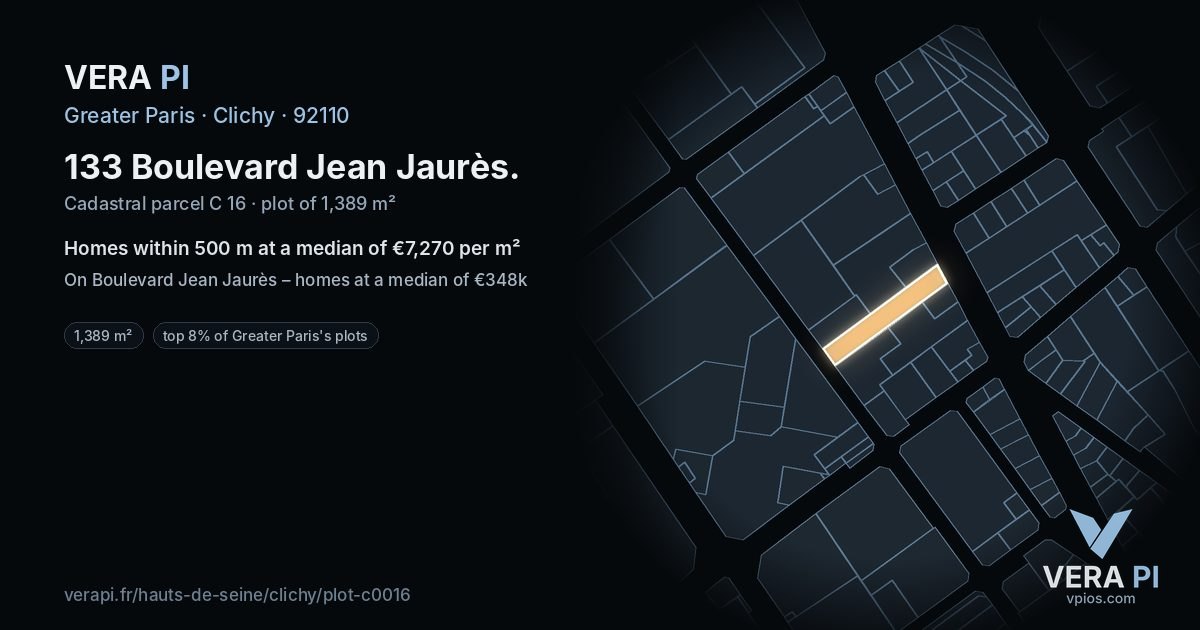 133 Boulevard Jean Jaurès, Clichy at night – the plot lit, the parcels around coloured by the prices near them
