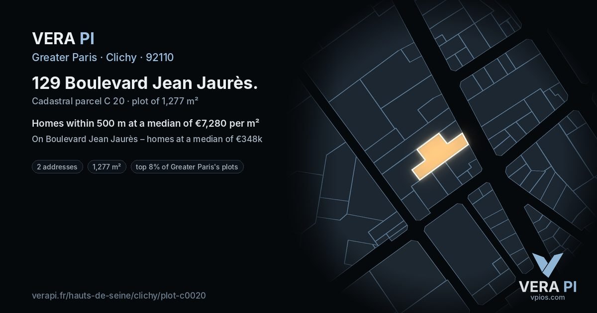 129 Boulevard Jean Jaurès, Clichy at night – the plot lit, the parcels around coloured by the prices near them