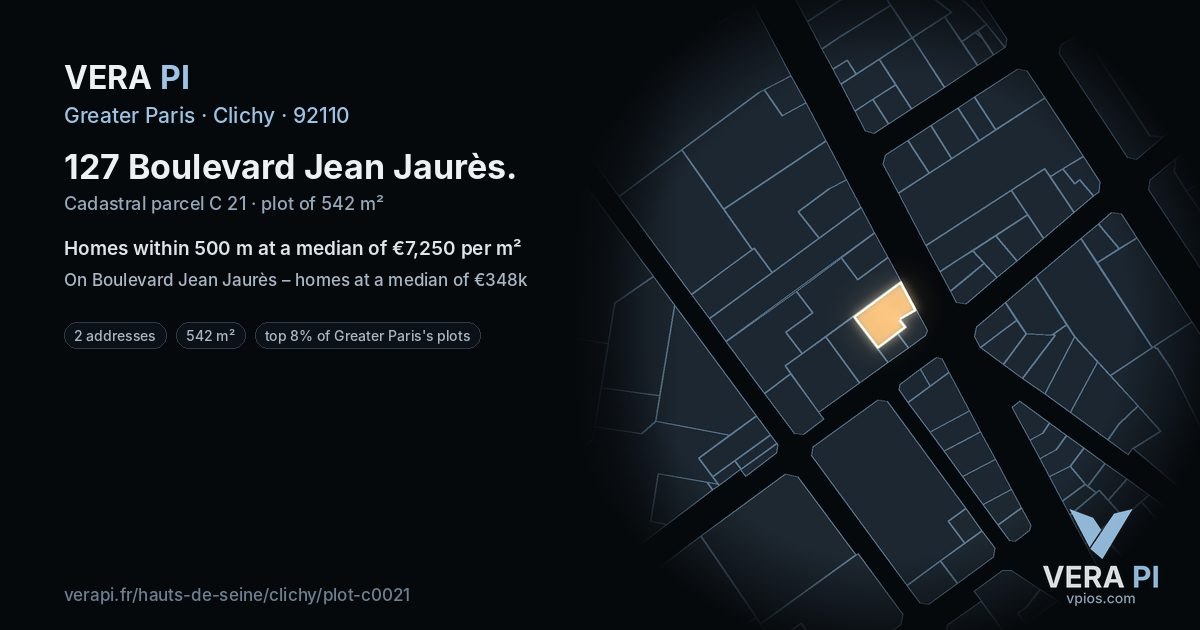 127 Boulevard Jean Jaurès, Clichy at night – the plot lit, the parcels around coloured by the prices near them