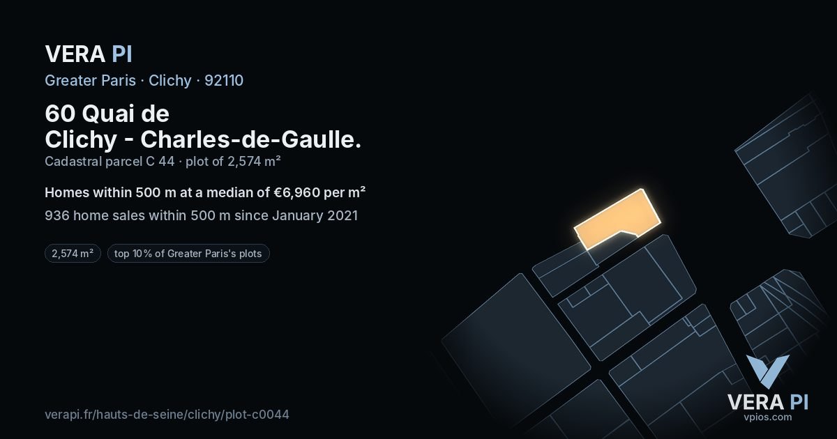 60 Quai de Clichy - Charles-de-Gaulle, Clichy at night – the plot lit, the parcels around coloured by the prices near them