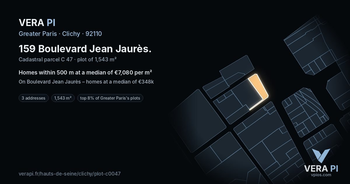 159 Boulevard Jean Jaurès, Clichy at night – the plot lit, the parcels around coloured by the prices near them