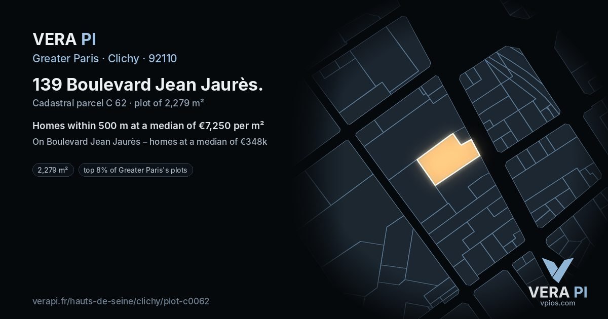 139 Boulevard Jean Jaurès, Clichy at night – the plot lit, the parcels around coloured by the prices near them
