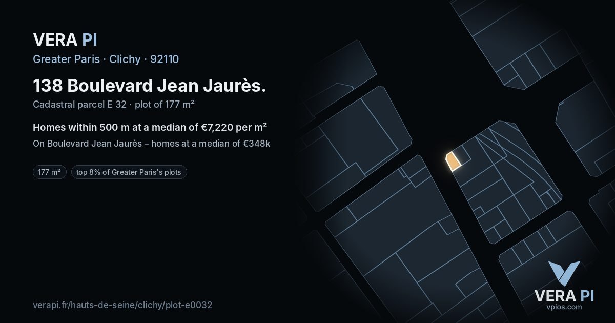 138 Boulevard Jean Jaurès, Clichy at night – the plot lit, the parcels around coloured by the prices near them