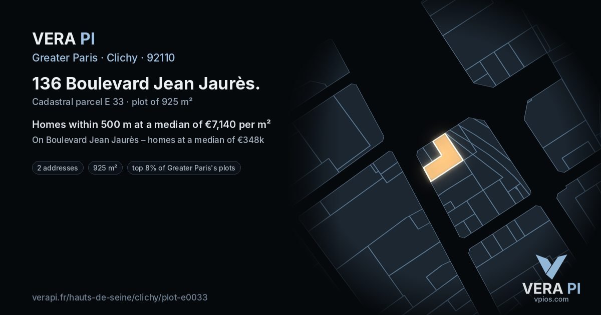 136 Boulevard Jean Jaurès, Clichy at night – the plot lit, the parcels around coloured by the prices near them