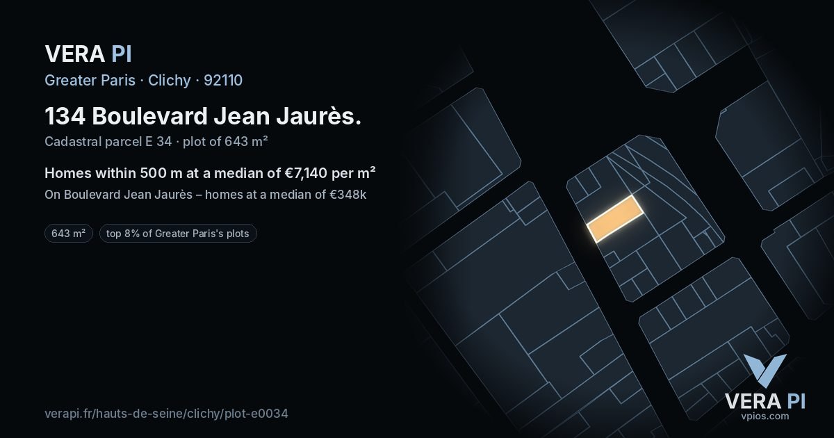 134 Boulevard Jean Jaurès, Clichy at night – the plot lit, the parcels around coloured by the prices near them