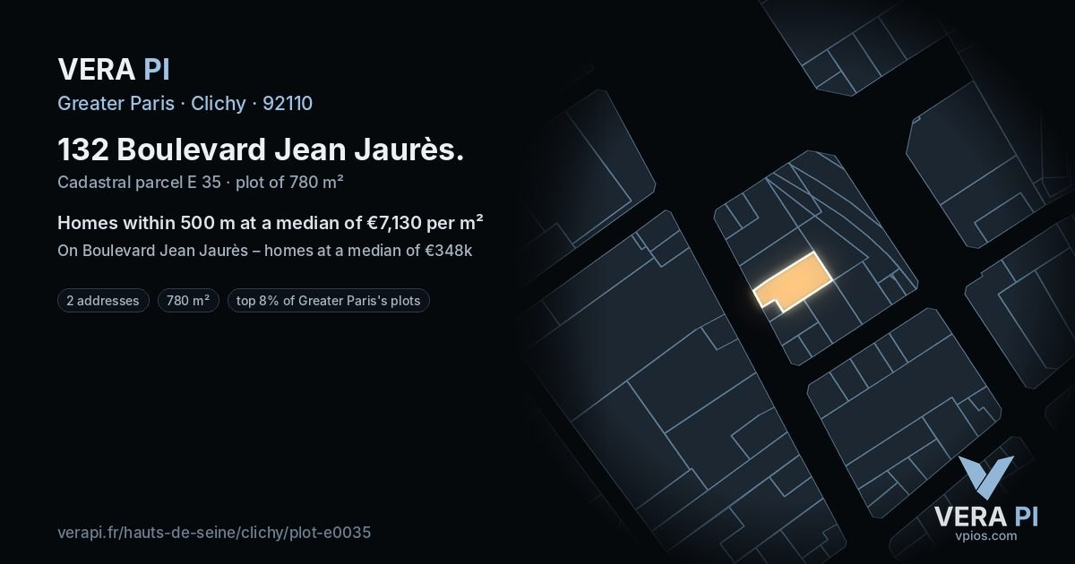 132 Boulevard Jean Jaurès, Clichy at night – the plot lit, the parcels around coloured by the prices near them