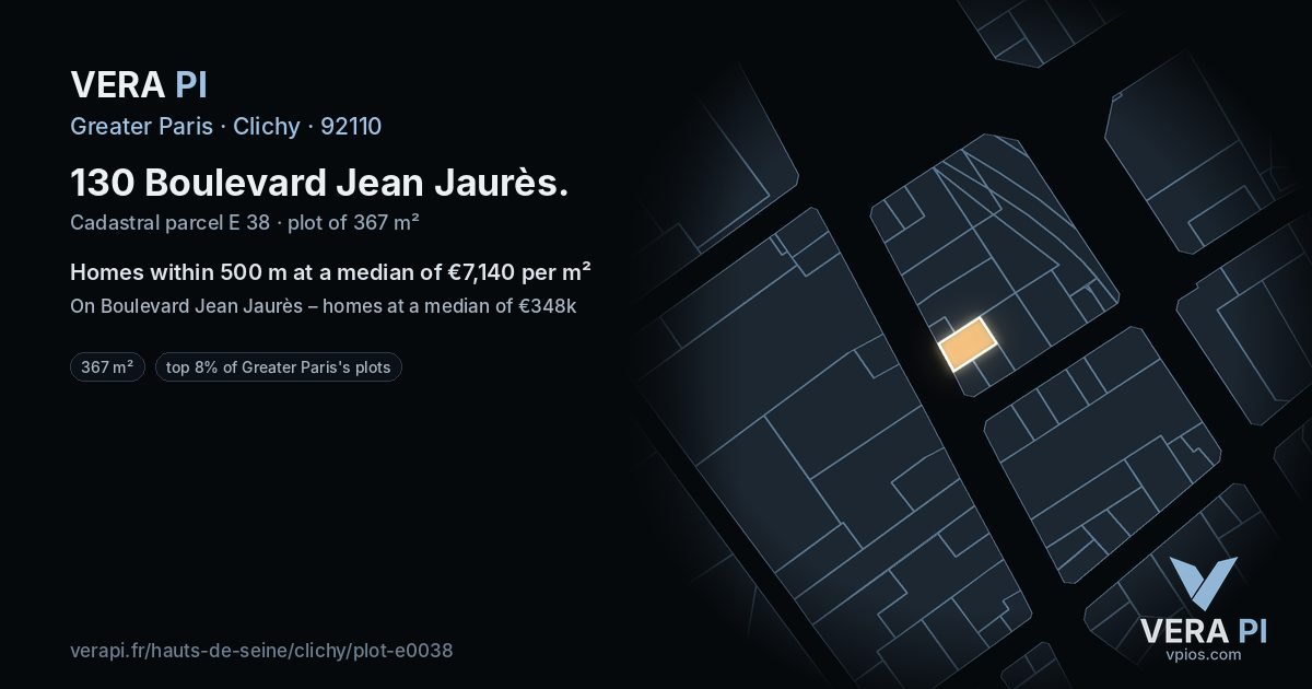 130 Boulevard Jean Jaurès, Clichy at night – the plot lit, the parcels around coloured by the prices near them