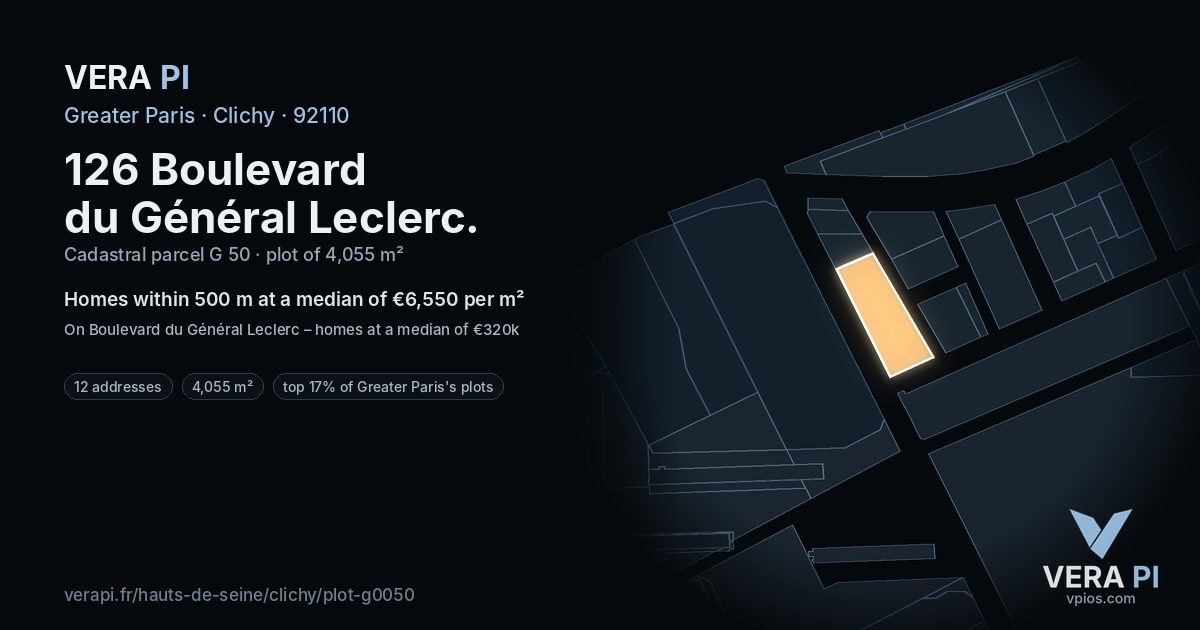 126 Boulevard du Général Leclerc, Clichy at night – the plot lit, the parcels around coloured by the prices near them