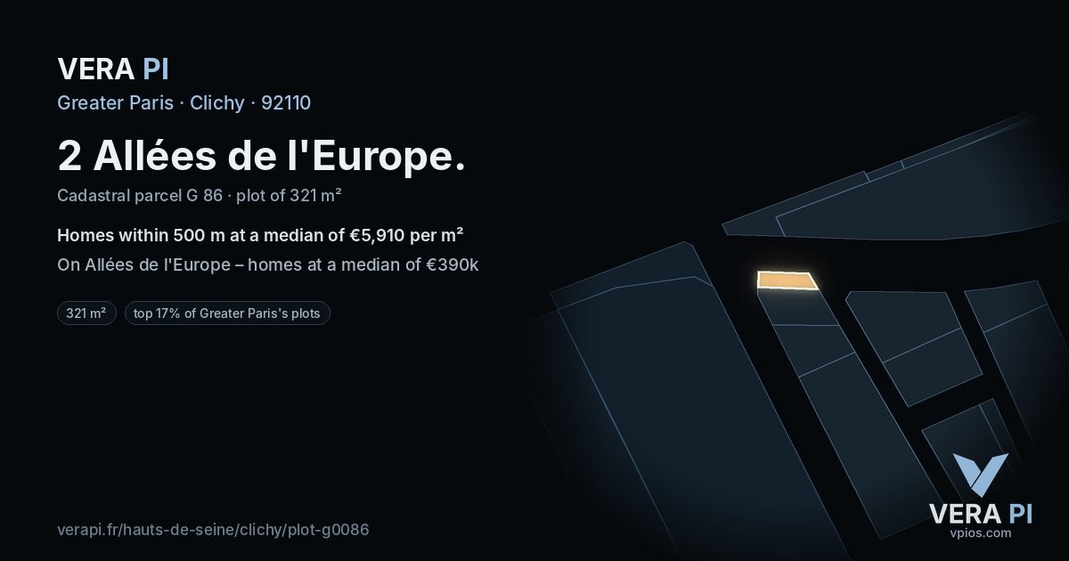 2 Allées de l'Europe, Clichy at night – the plot lit, the parcels around coloured by the prices near them