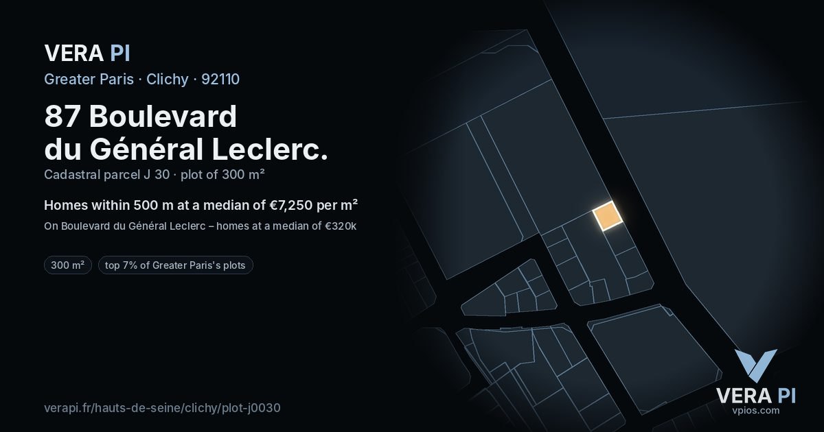87 Boulevard du Général Leclerc, Clichy at night – the plot lit, the parcels around coloured by the prices near them