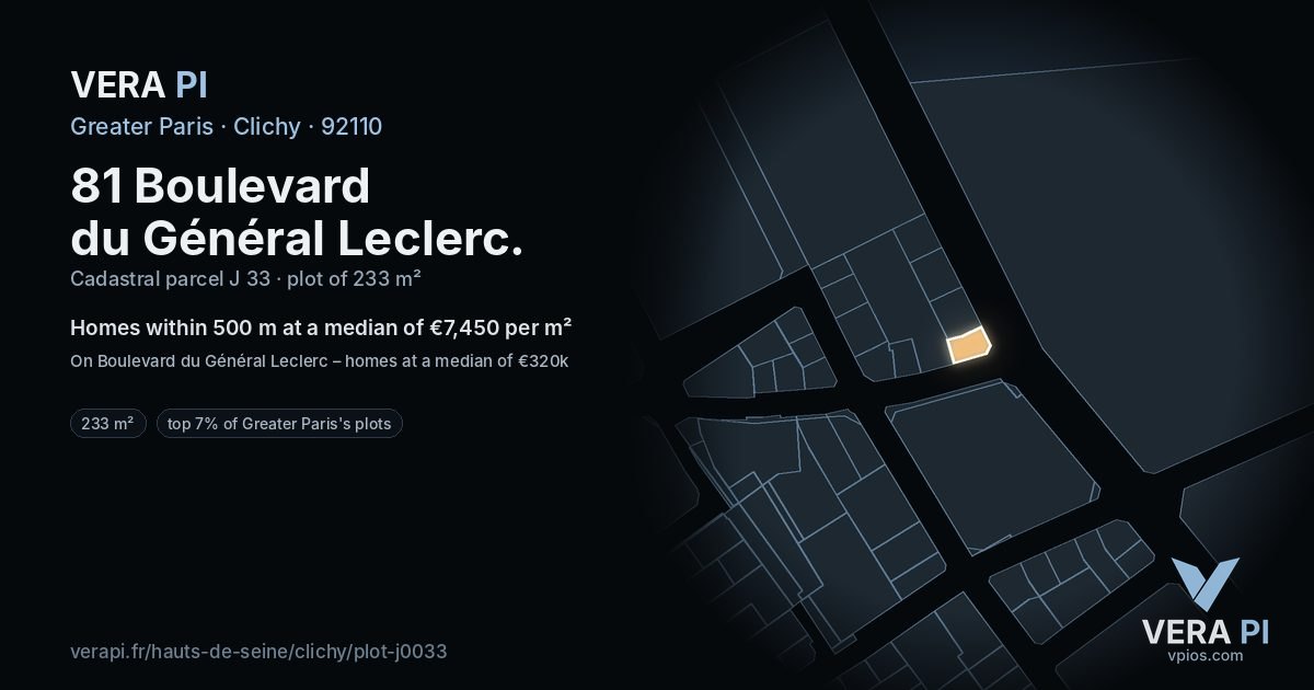 81 Boulevard du Général Leclerc, Clichy at night – the plot lit, the parcels around coloured by the prices near them