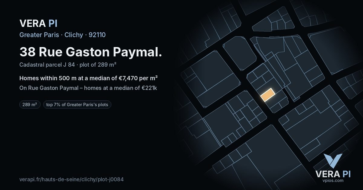 38 Rue Gaston Paymal, Clichy at night – the plot lit, the parcels around coloured by the prices near them