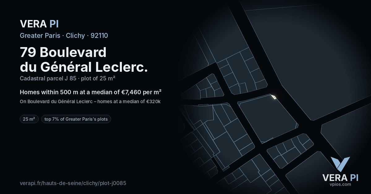 79 Boulevard du Général Leclerc, Clichy at night – the plot lit, the parcels around coloured by the prices near them