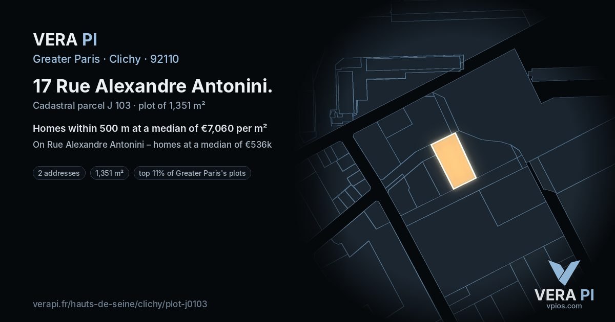17 Rue Alexandre Antonini, Clichy at night – the plot lit, the parcels around coloured by the prices near them