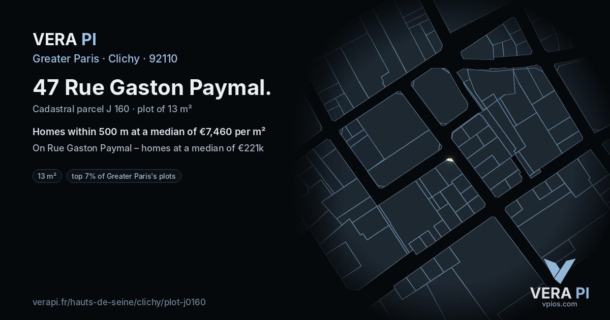 47 Rue Gaston Paymal, Clichy at night – the plot lit, the parcels around coloured by the prices near them