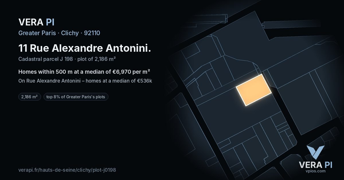 11 Rue Alexandre Antonini, Clichy at night – the plot lit, the parcels around coloured by the prices near them