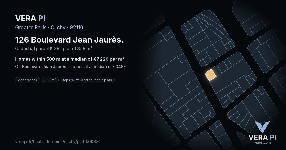 126 Boulevard Jean Jaurès, Clichy at night – the plot lit, the parcels around coloured by the prices near them