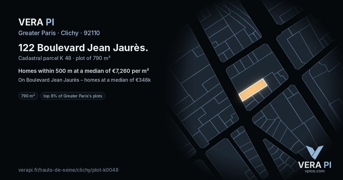 122 Boulevard Jean Jaurès, Clichy at night – the plot lit, the parcels around coloured by the prices near them
