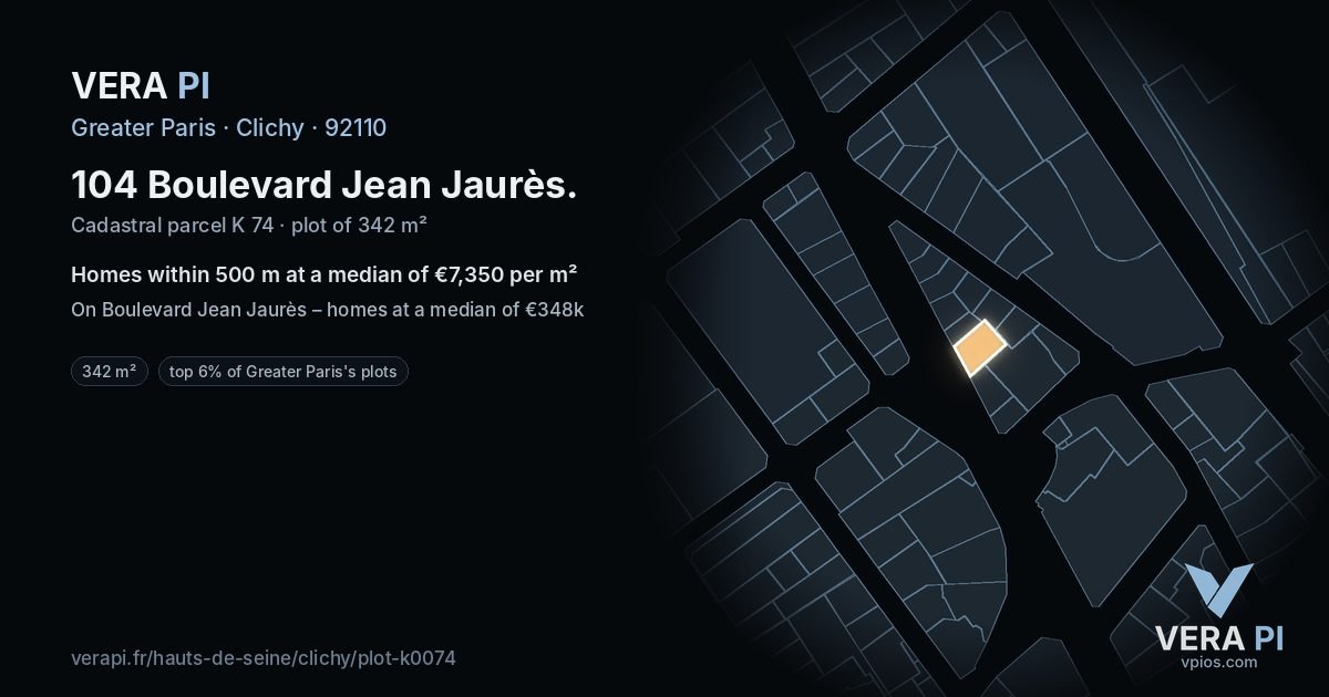 104 Boulevard Jean Jaurès, Clichy at night – the plot lit, the parcels around coloured by the prices near them