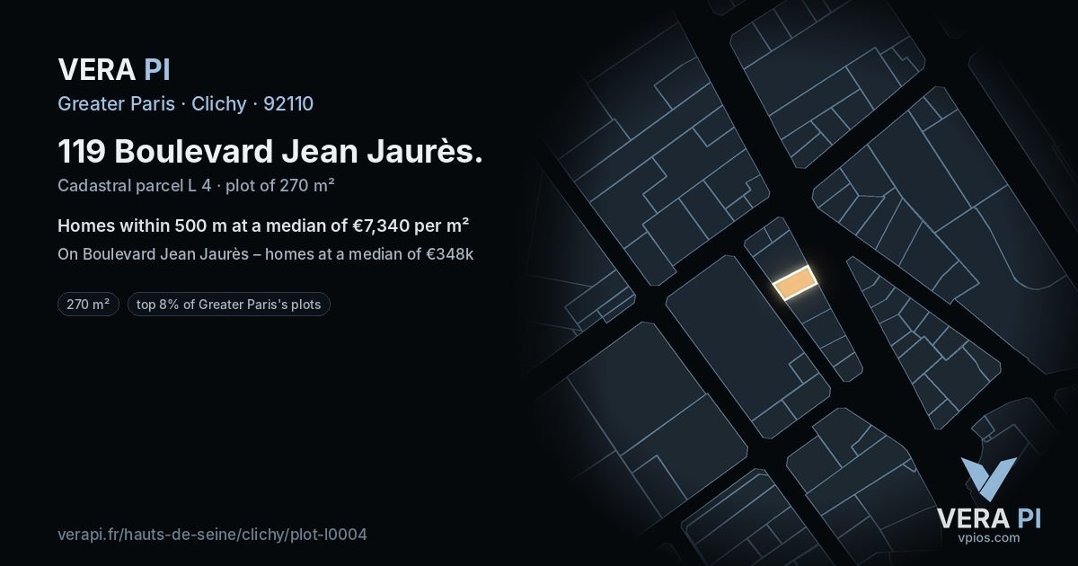 119 Boulevard Jean Jaurès, Clichy at night – the plot lit, the parcels around coloured by the prices near them