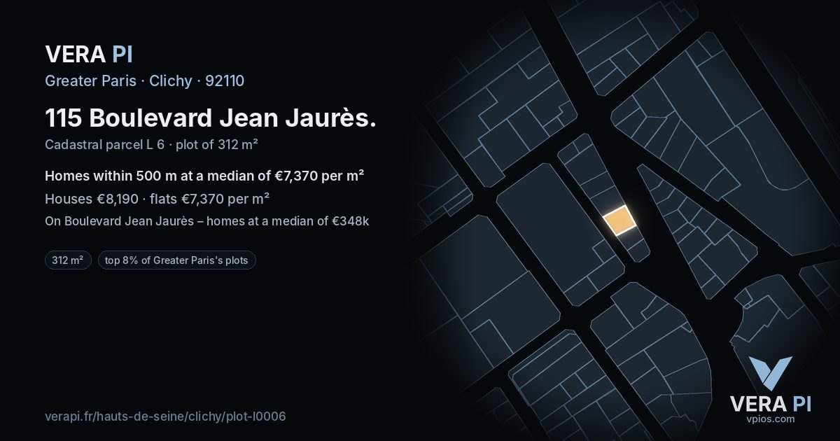 115 Boulevard Jean Jaurès, Clichy at night – the plot lit, the parcels around coloured by the prices near them