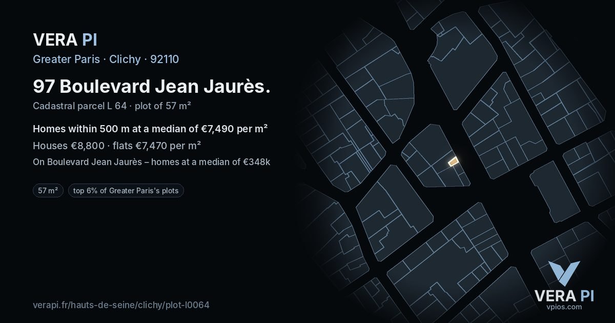 97 Boulevard Jean Jaurès, Clichy at night – the plot lit, the parcels around coloured by the prices near them