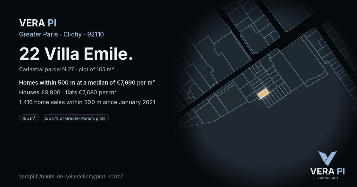22 Villa Emile, Clichy at night – the plot lit, the parcels around coloured by the prices near them