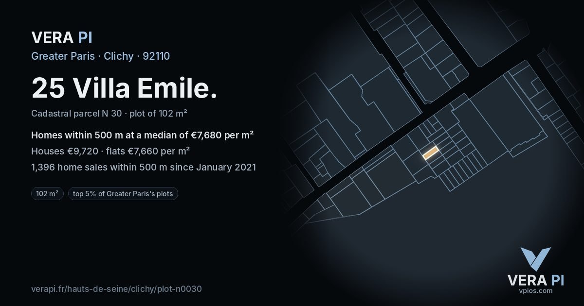 25 Villa Emile, Clichy at night – the plot lit, the parcels around coloured by the prices near them