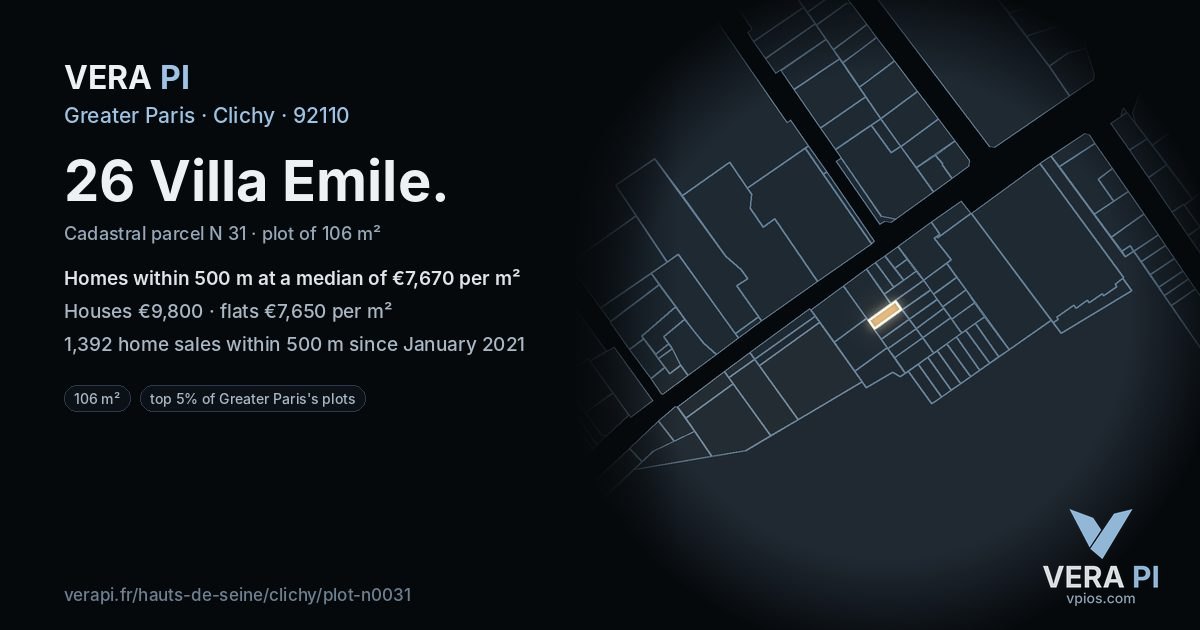 26 Villa Emile, Clichy at night – the plot lit, the parcels around coloured by the prices near them