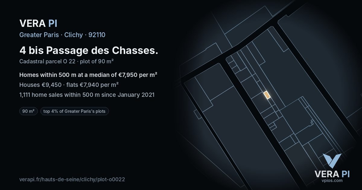 4 bis Passage des Chasses, Clichy at night – the plot lit, the parcels around coloured by the prices near them