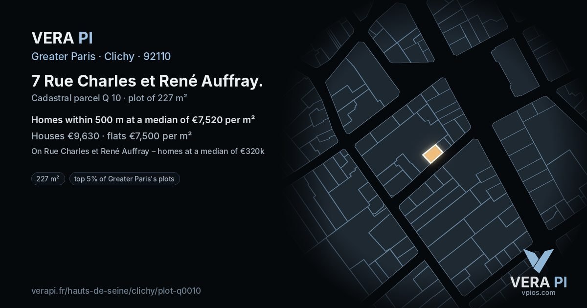 7 Rue Charles et René Auffray, Clichy at night – the plot lit, the parcels around coloured by the prices near them