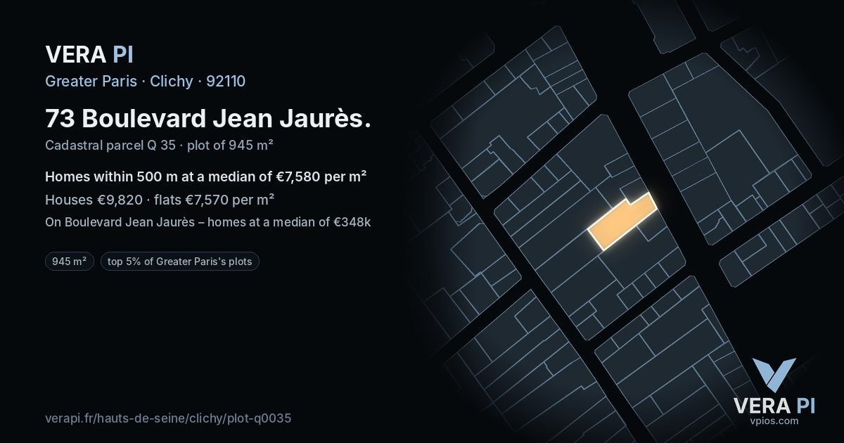 73 Boulevard Jean Jaurès, Clichy at night – the plot lit, the parcels around coloured by the prices near them