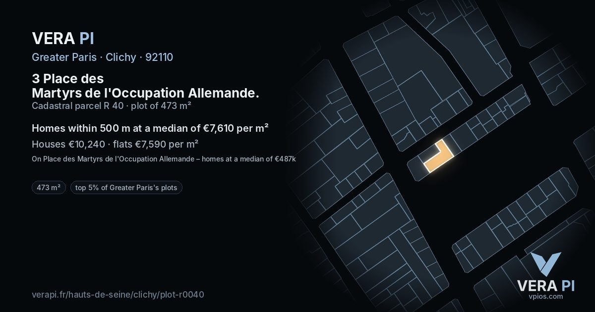 3 Place des Martyrs de l'Occupation Allemande, Clichy at night – the plot lit, the parcels around coloured by the prices near them