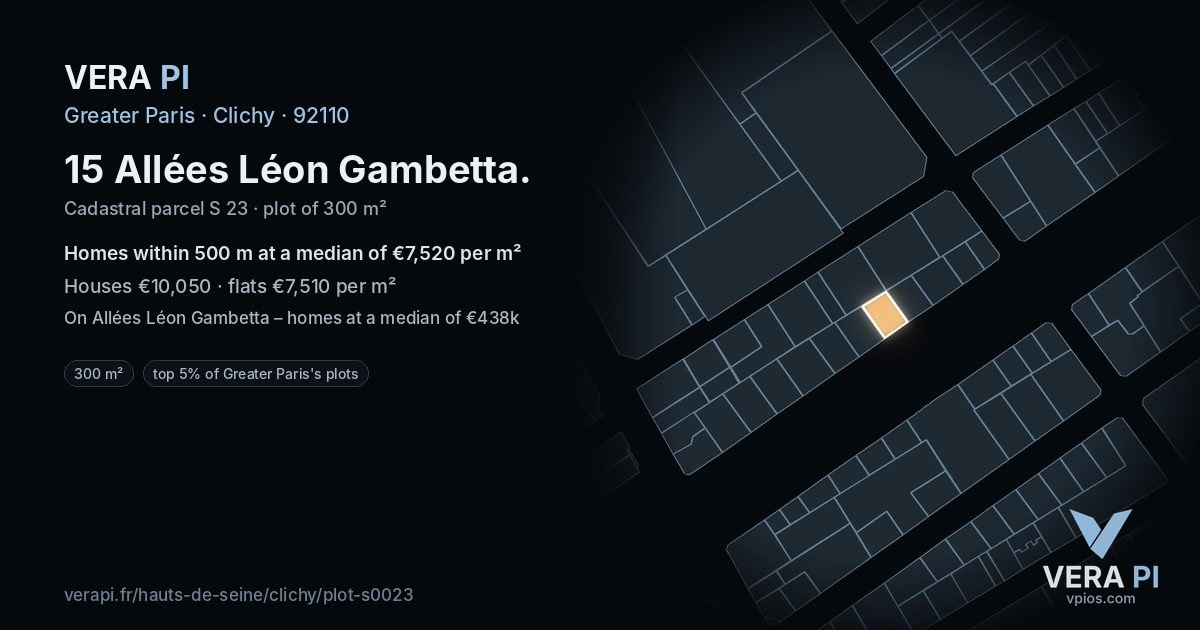 15 Allées Léon Gambetta, Clichy at night – the plot lit, the parcels around coloured by the prices near them