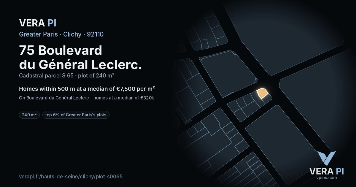 75 Boulevard du Général Leclerc, Clichy at night – the plot lit, the parcels around coloured by the prices near them