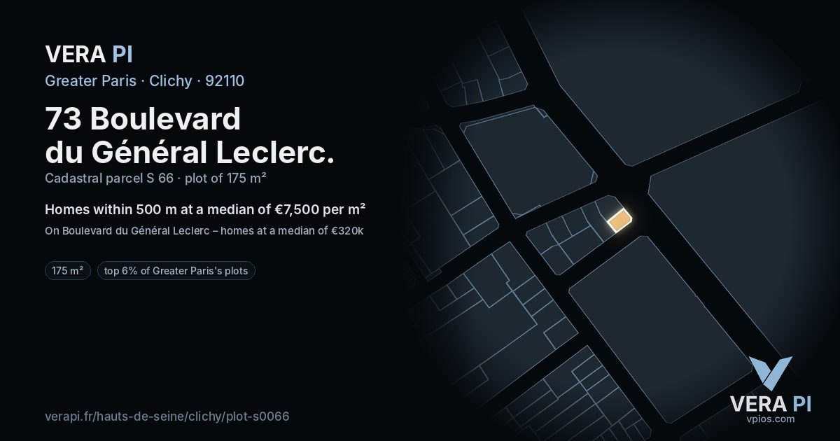 73 Boulevard du Général Leclerc, Clichy at night – the plot lit, the parcels around coloured by the prices near them