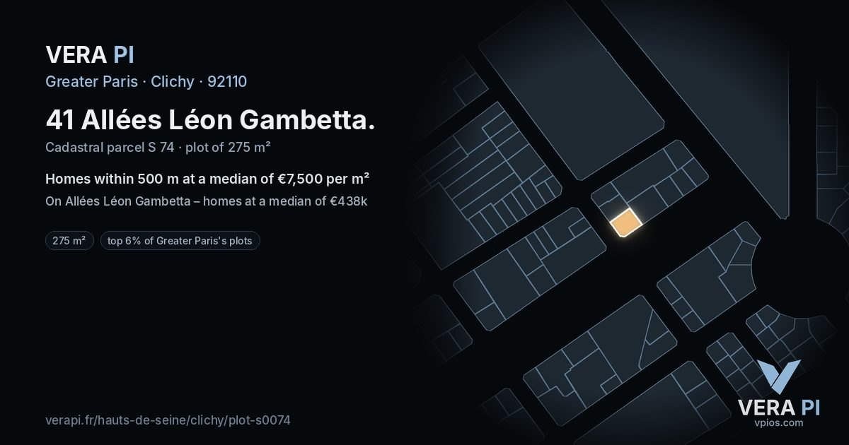 41 Allées Léon Gambetta, Clichy at night – the plot lit, the parcels around coloured by the prices near them