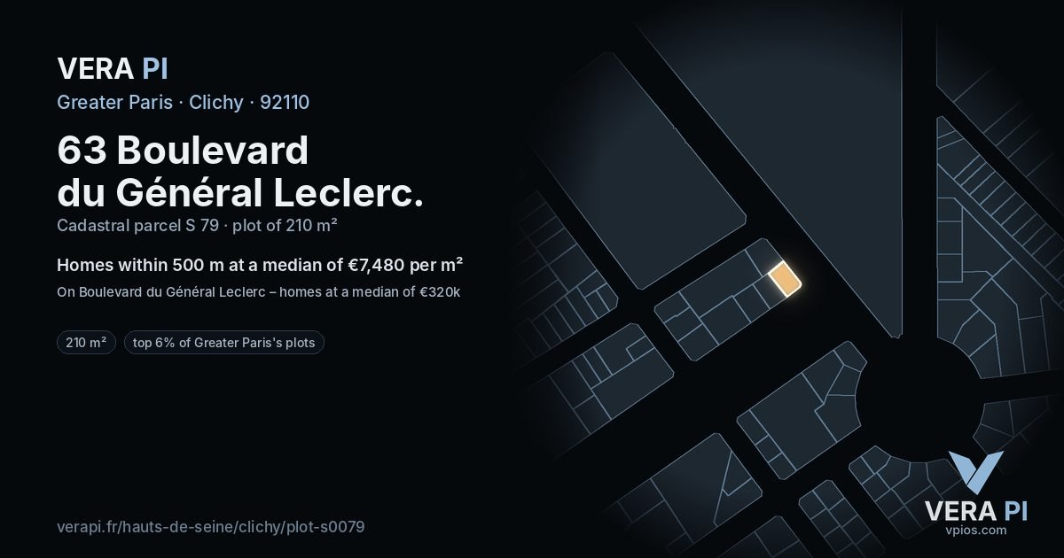 63 Boulevard du Général Leclerc, Clichy at night – the plot lit, the parcels around coloured by the prices near them
