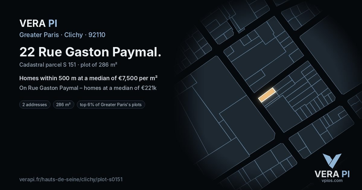 22 Rue Gaston Paymal, Clichy at night – the plot lit, the parcels around coloured by the prices near them