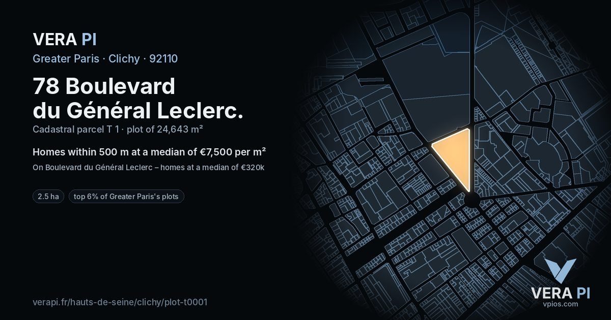78 Boulevard du Général Leclerc, Clichy at night – the plot lit, the parcels around coloured by the prices near them