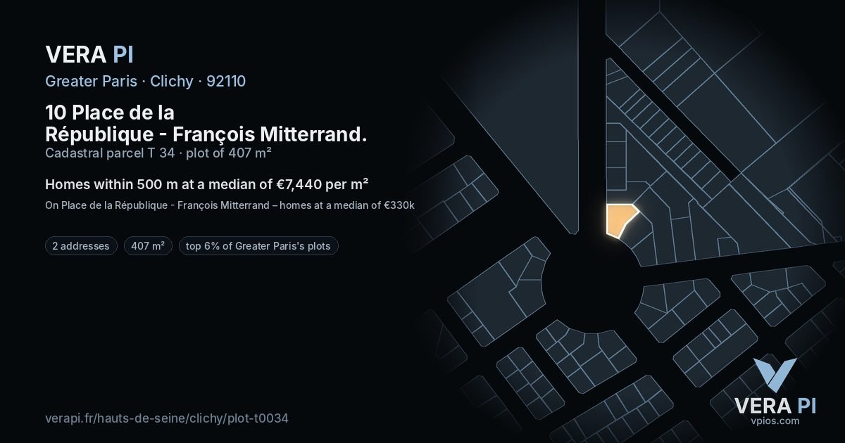 10 Place de la République - François Mitterrand, Clichy at night – the plot lit, the parcels around coloured by the prices near them