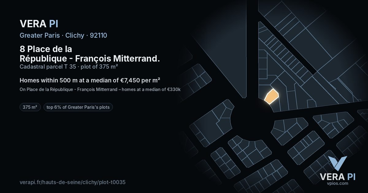8 Place de la République - François Mitterrand, Clichy at night – the plot lit, the parcels around coloured by the prices near them