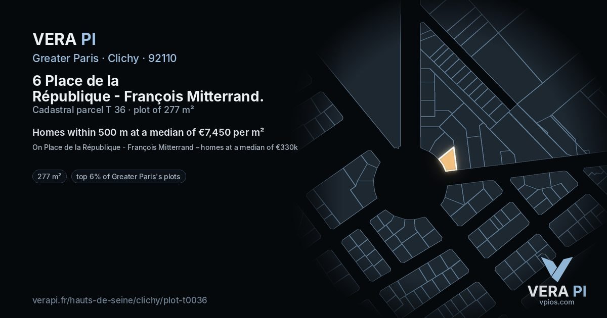 6 Place de la République - François Mitterrand, Clichy at night – the plot lit, the parcels around coloured by the prices near them