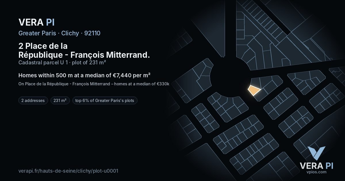2 Place de la République - François Mitterrand, Clichy at night – the plot lit, the parcels around coloured by the prices near them