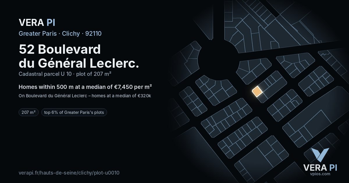52 Boulevard du Général Leclerc, Clichy at night – the plot lit, the parcels around coloured by the prices near them
