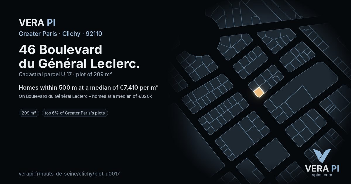 46 Boulevard du Général Leclerc, Clichy at night – the plot lit, the parcels around coloured by the prices near them