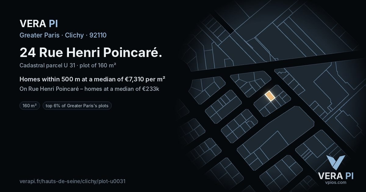 24 Rue Henri Poincaré, Clichy at night – the plot lit, the parcels around coloured by the prices near them