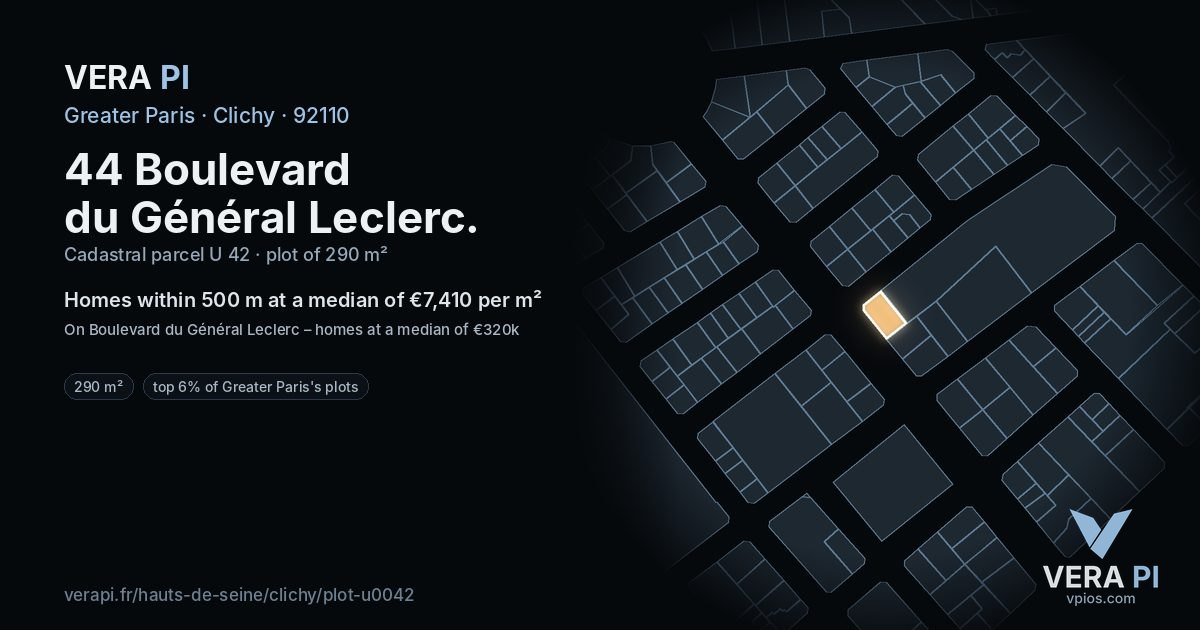 44 Boulevard du Général Leclerc, Clichy at night – the plot lit, the parcels around coloured by the prices near them