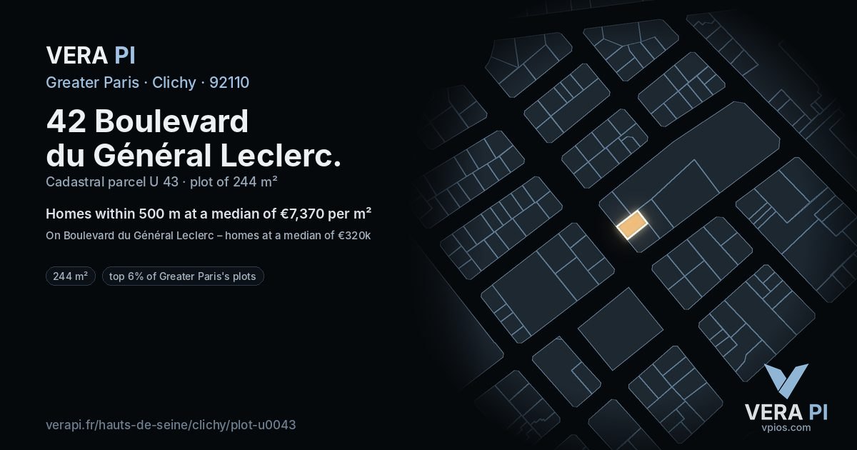 42 Boulevard du Général Leclerc, Clichy at night – the plot lit, the parcels around coloured by the prices near them